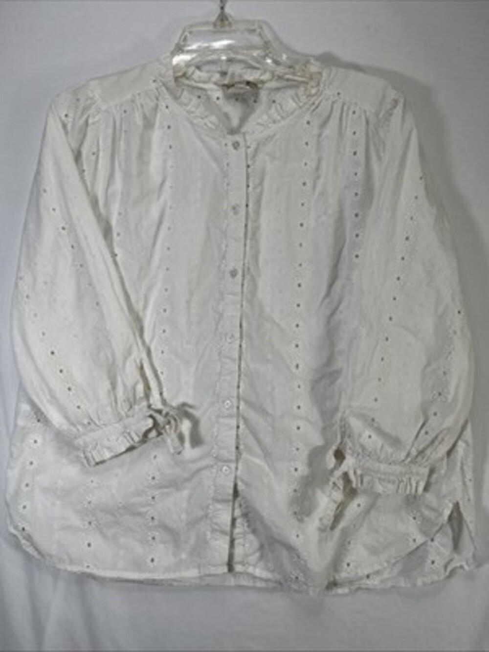 Loft Eyelet Blouse Peasant Sleeve, Romantic Cottage, Size MP, 100% Cotton